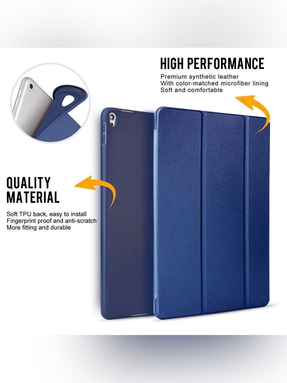 Blue iPad Pro Tablet Folio Case with Tri-Fold Stand
